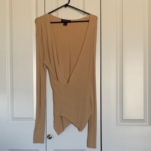 Tan Long Sleeve V-Neck Top